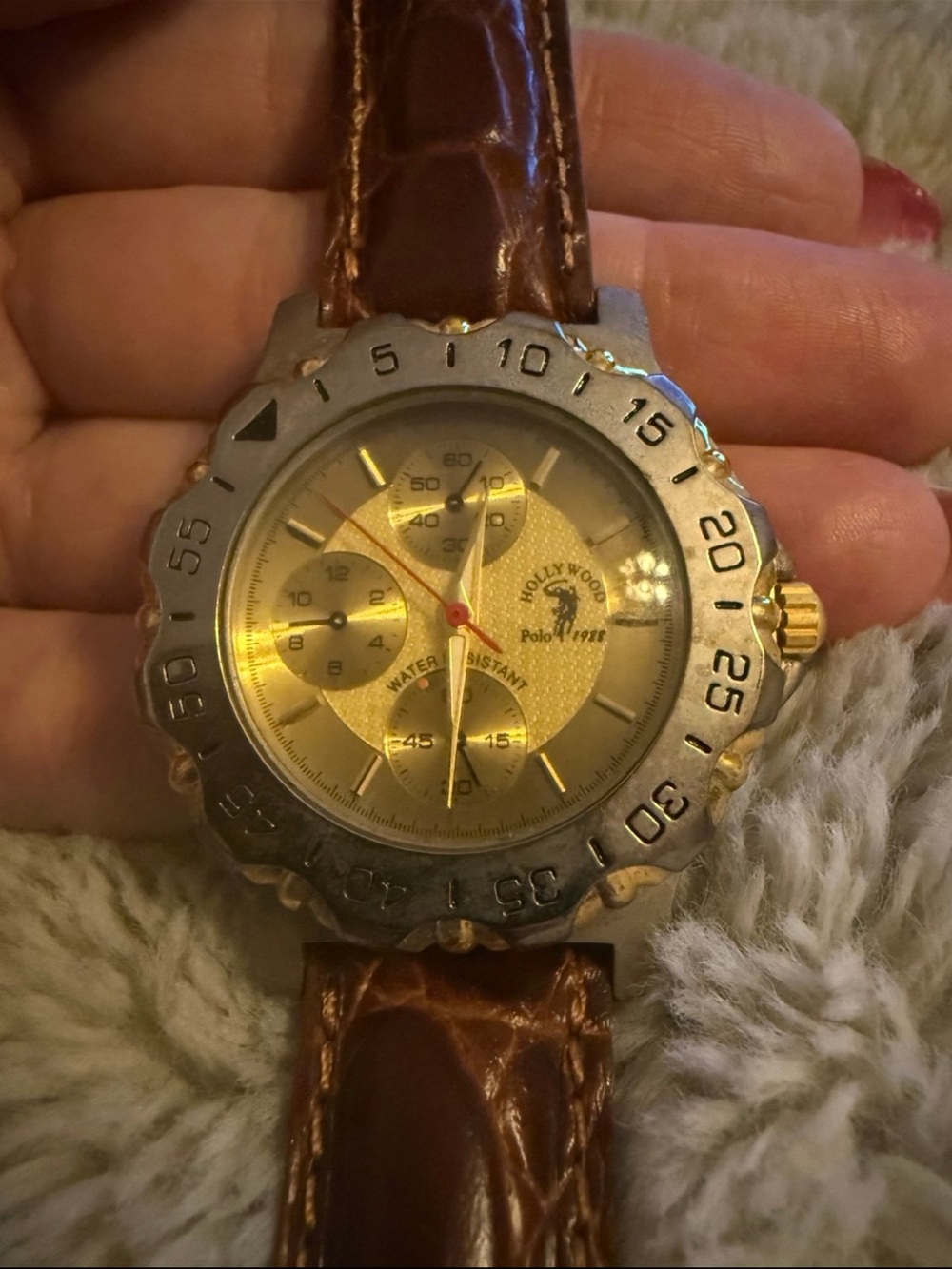 Vintage Gold Dial Brown Leather Men's Chronograph Watch